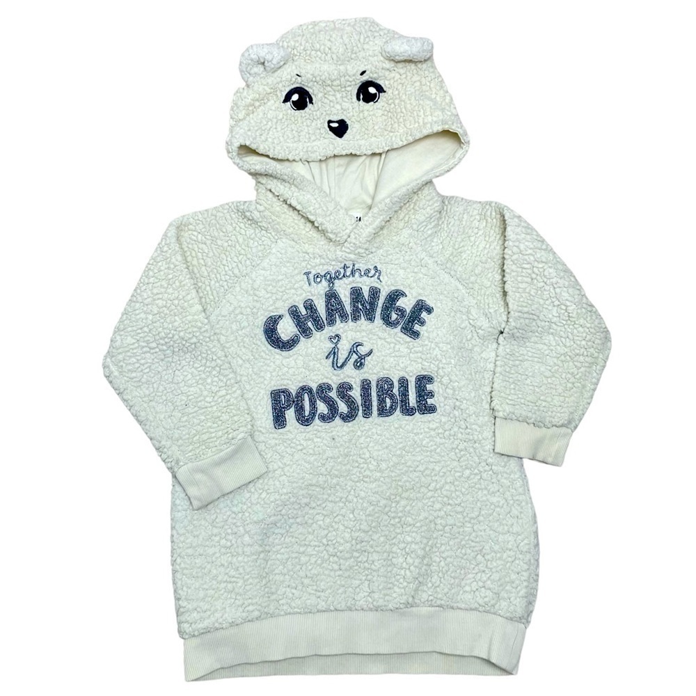 H&M Sherpa WWF Bear Off White Unisex Hoodie for 2-4 years